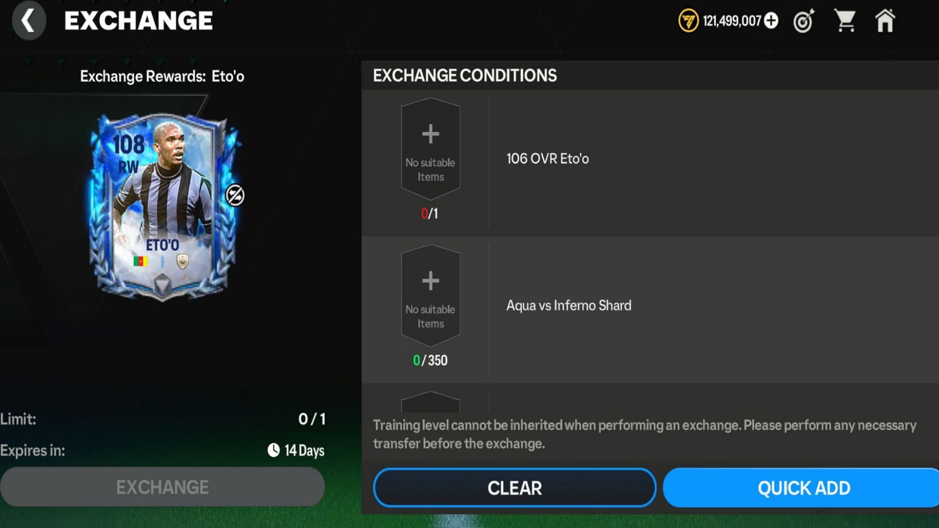 Samuel Eto'o Aqua exchange (Image via EA Sports)
